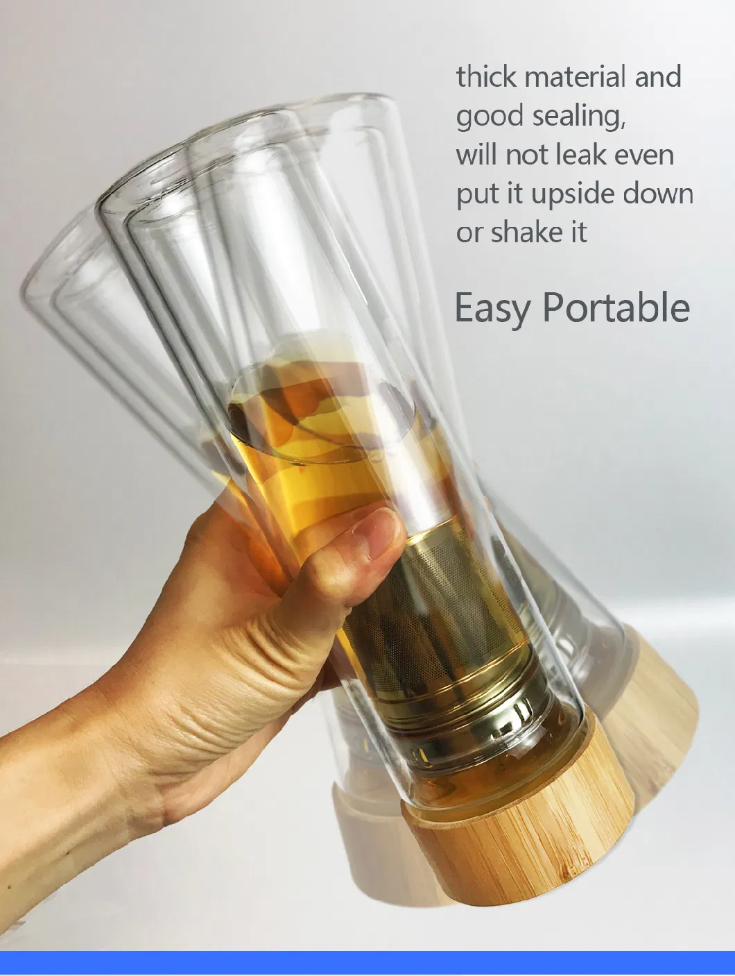 Wholesale Natural Tea Infused Double Glass Water Bottle