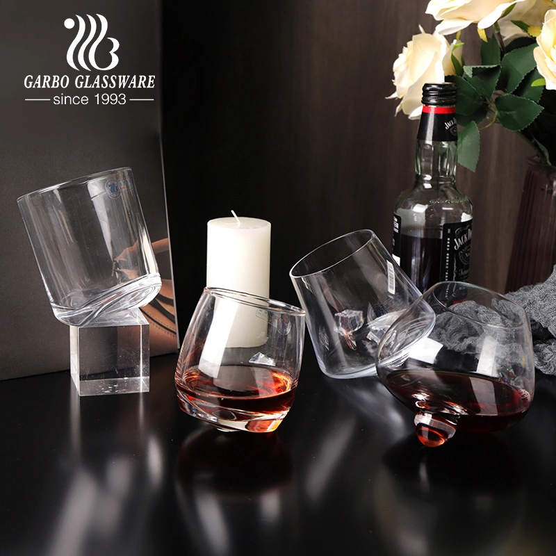 Wholesale Creative Slanted Wine Glass Cup Featured Spinning Cup Bottom Whisky Glass