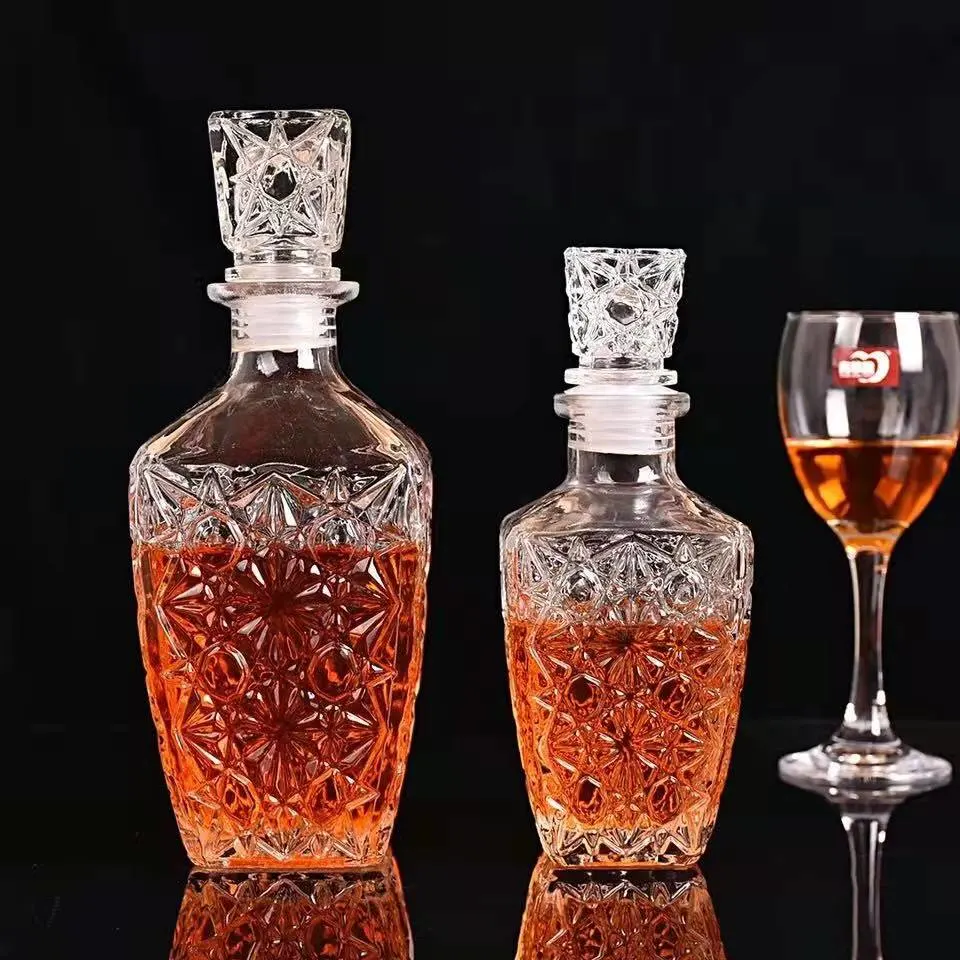25oz Gold Plated Glass Crystal Bourbon 5 PCS Whiskey Decanter Set