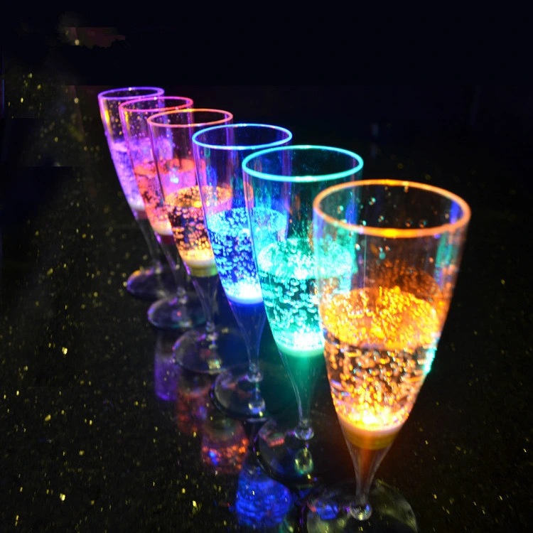Colorful Clear BPA Free Wedding New Year Party Plastic LED Wine Champagne Flute