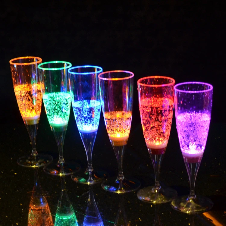 Colorful Clear BPA Free Wedding New Year Party Plastic LED Wine Champagne Flute