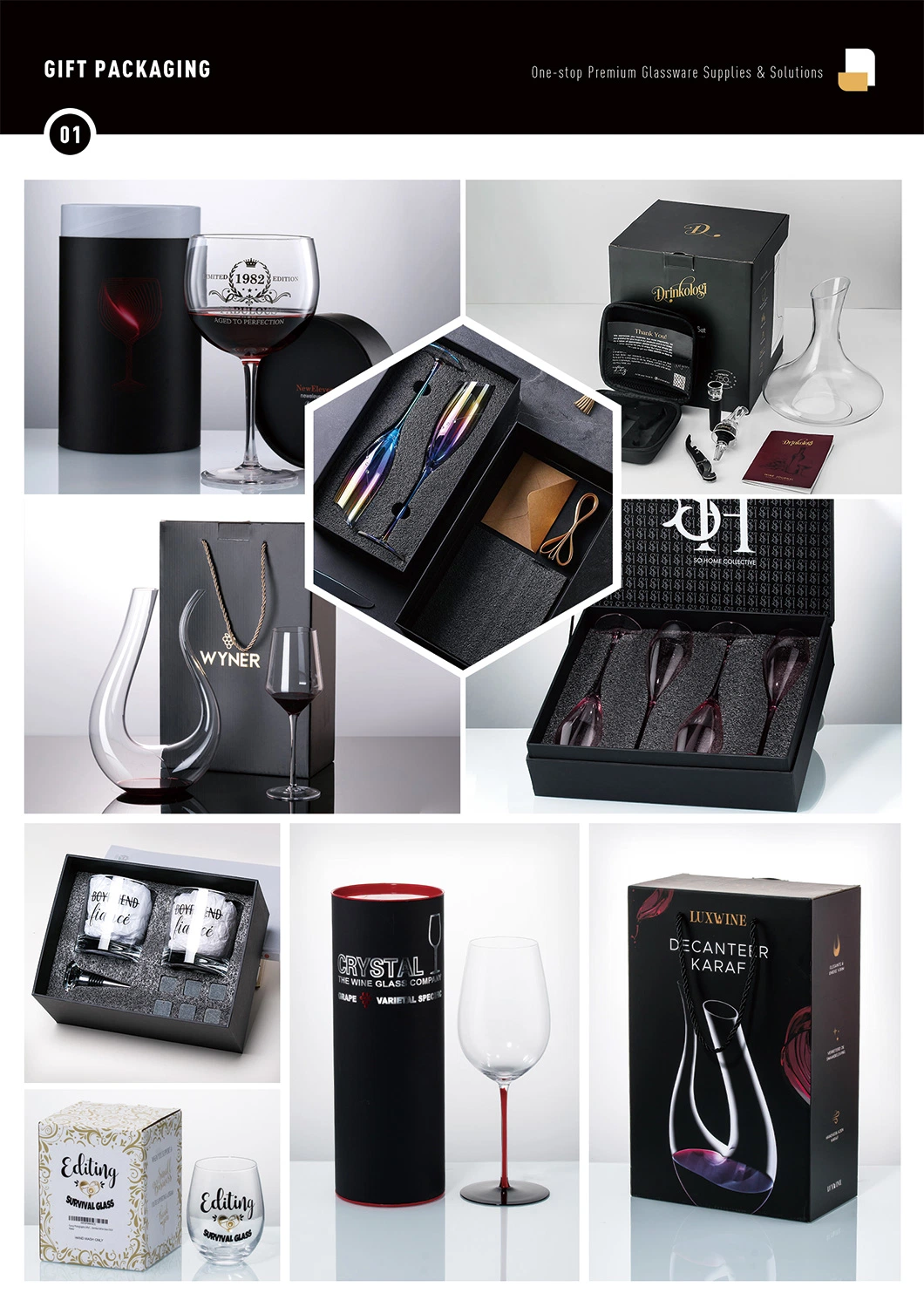 Luxury Custom Logo Iridescent Crystal Glass Toasting Champagne Glasses &amp; Flutes in Gift Set Box for Wedding Party