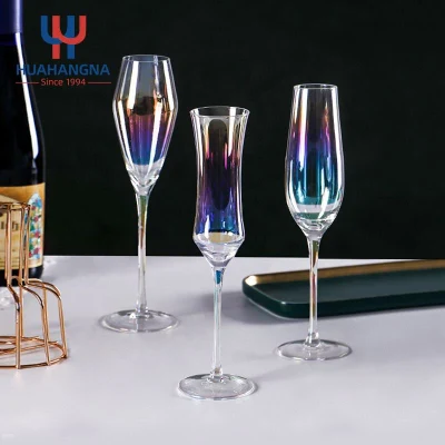 Wholesale Premium Hand Made Thin Stem Rainbow Colored Crystal Wedding Christmas Champagne Flutes