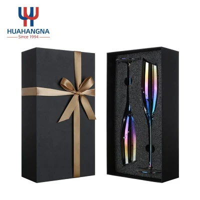 Luxury Custom Logo Iridescent Crystal Glass Toasting Champagne Glasses & Flutes in Gift Set Box for Wedding Party